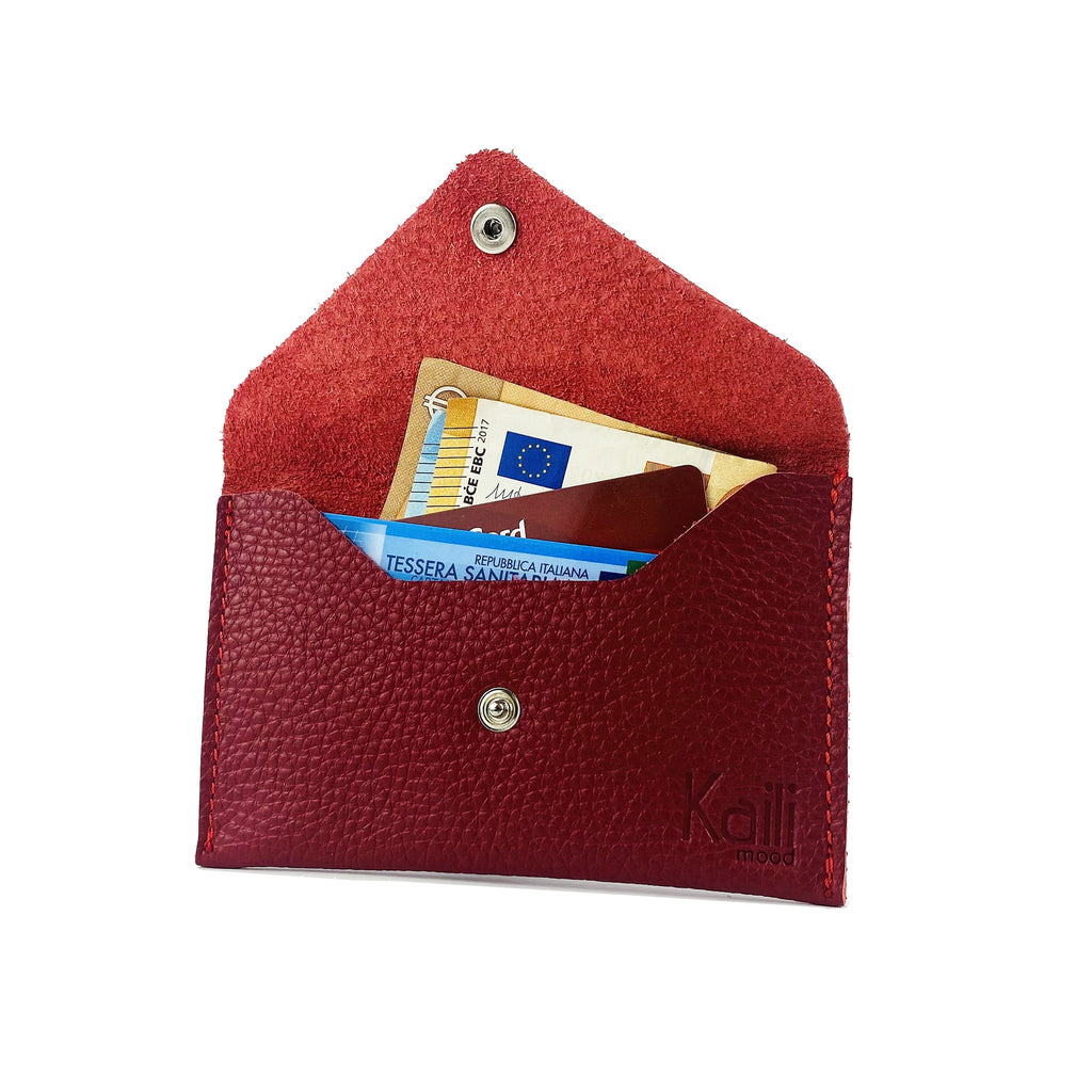 K0040VB | Bustina con pattina Made in Italy in Vera Pelle pieno fiore, grana dollaro - Colore Rosso - Dimensioni: cm 13 x 8 x 0,5 - Confezione: Gift Box rigido fondo/coperchio-0