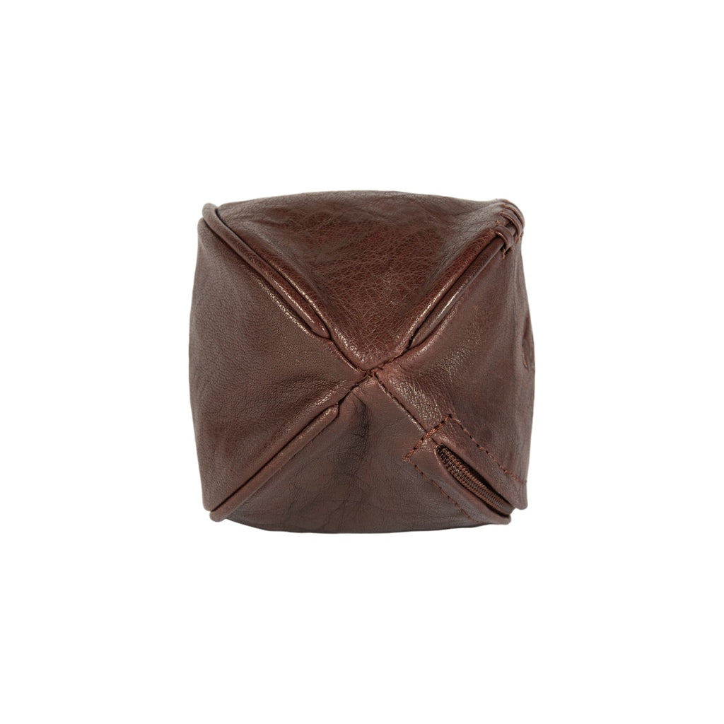 Dark brown genuine leather mini keychain pouch with zipper closure and polished nickel hardware. — view 4