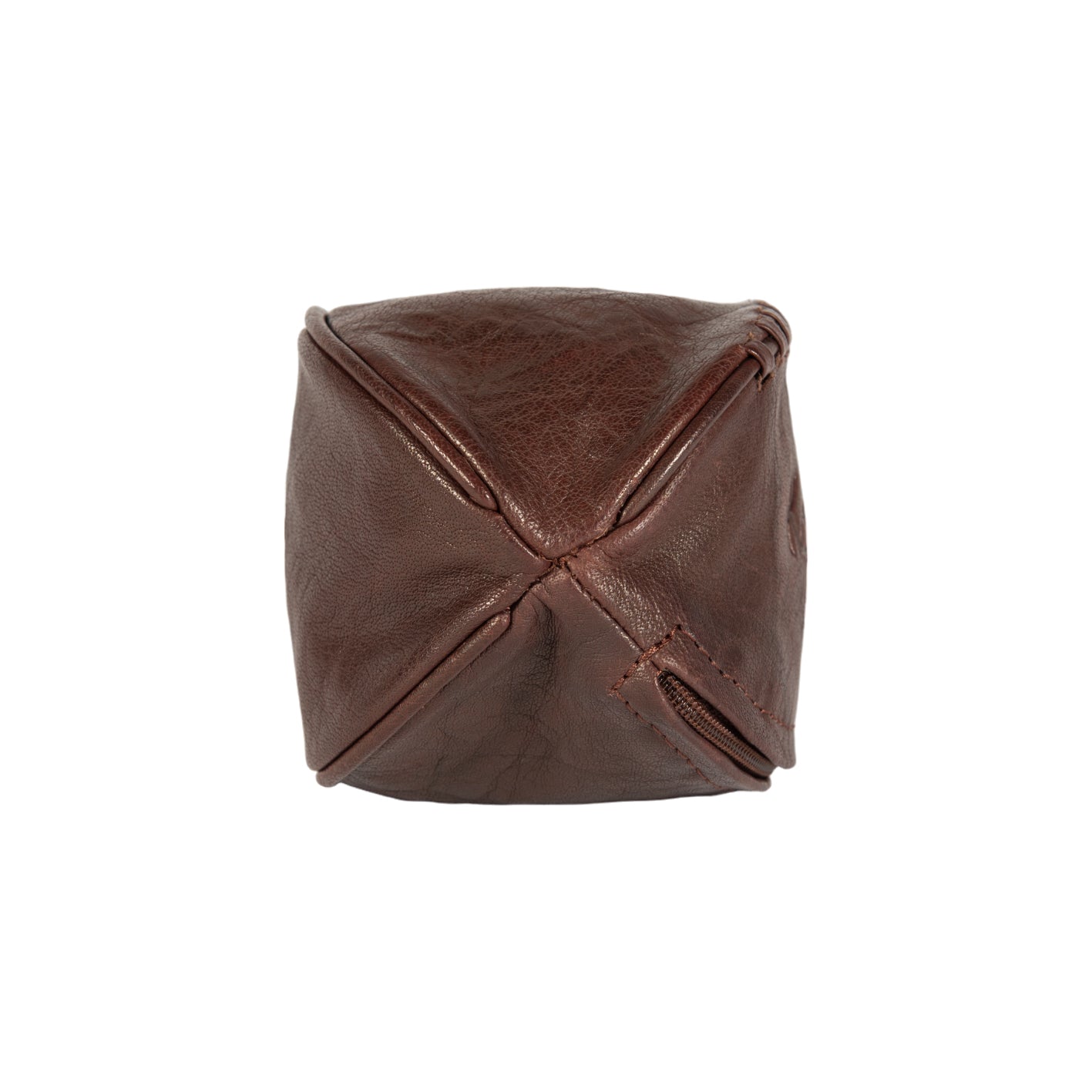 Dark brown genuine leather mini keychain pouch with zipper closure and polished nickel hardware. — view 4