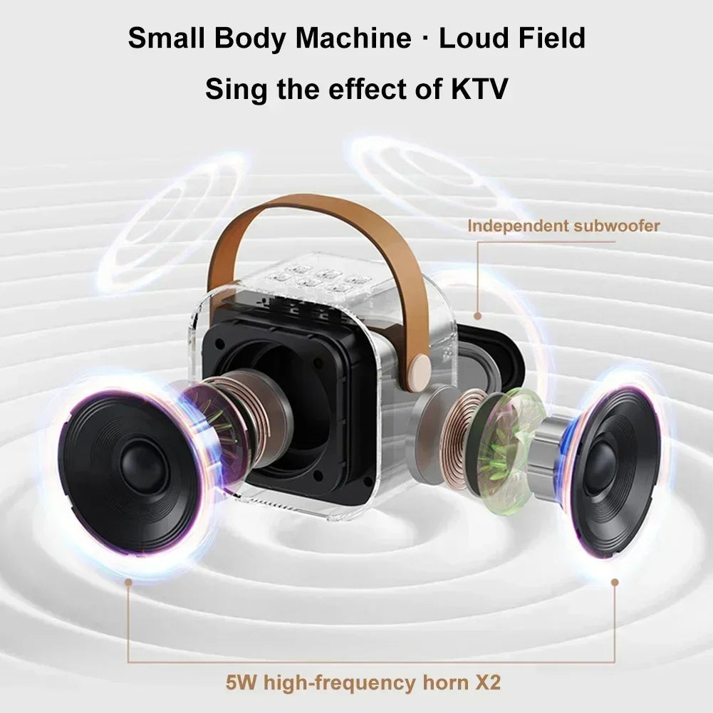 White K12 Bluetooth karaoke machine with RGB lights, wireless microphone, and premium leather carrying handle — view 5