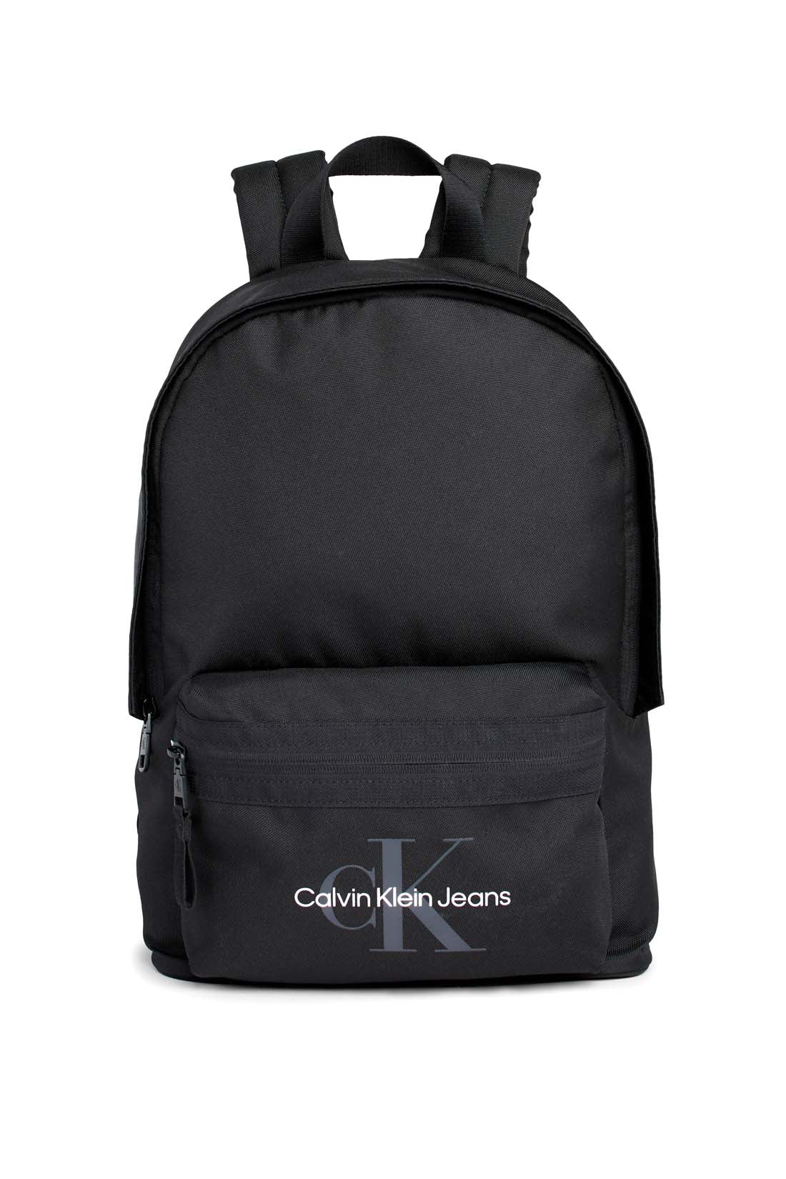 Black Calvin Klein Men's recycled nylon backpack with front zip pocket and padded shoulder straps — view 5