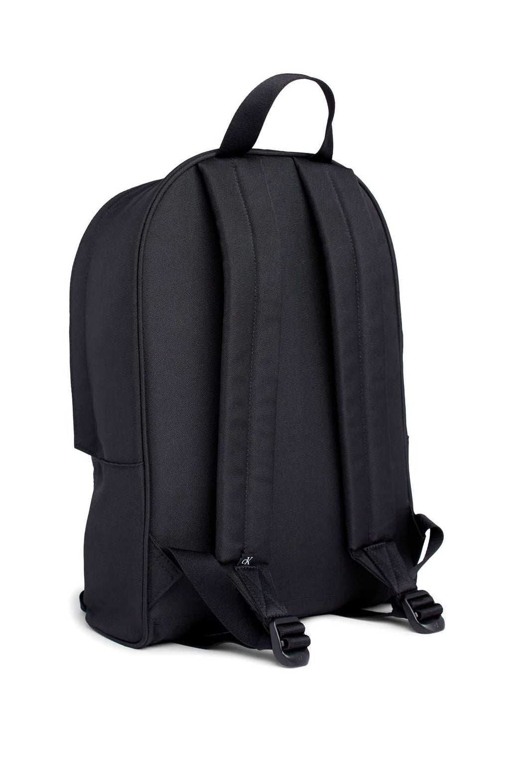 Black Calvin Klein Men's recycled nylon backpack with front zip pocket and padded shoulder straps — view 3