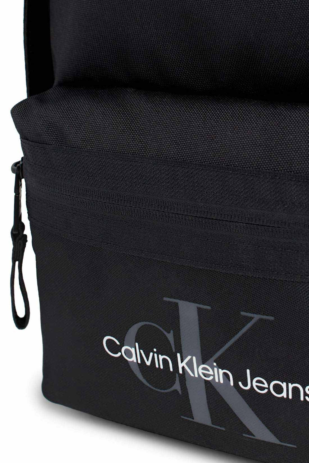 Black Calvin Klein Men's recycled nylon backpack with front zip pocket and padded shoulder straps — view 7