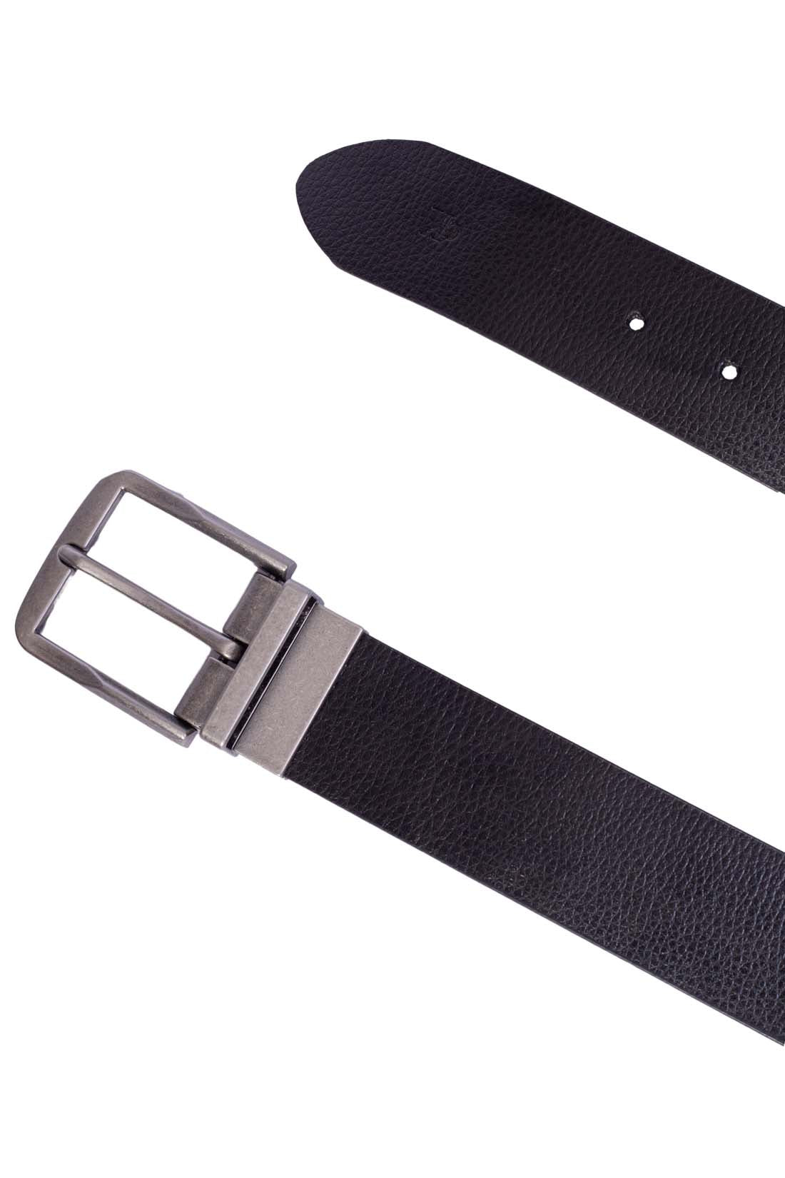 Men's essential leather belt in black cowhide with a satin finish metal square logo buckle — view 7