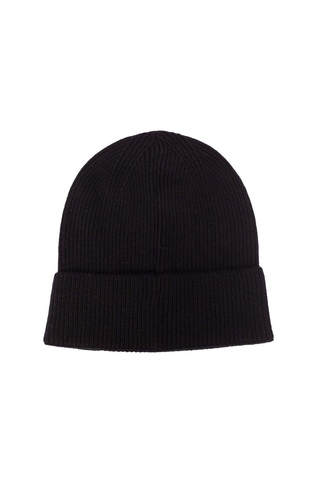 Men's black knitted wool and cashmere blend beanie with embroidered monogram logo on the front — view 4