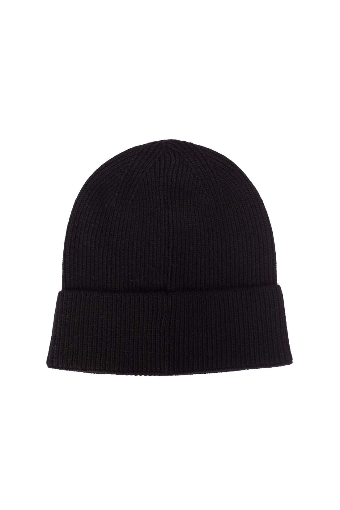 Men's black knitted wool and cashmere blend beanie with embroidered monogram logo on the front — view 4