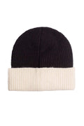 Men's ribbed knit colorblock beanie with adjustable cuff and prominent front logo patch