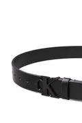 Black full grain leather men's belt with Calvin Klein silver monogram buckle