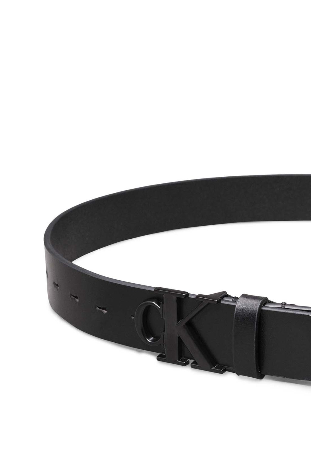 Black full grain leather men's belt with Calvin Klein silver monogram buckle — view 4