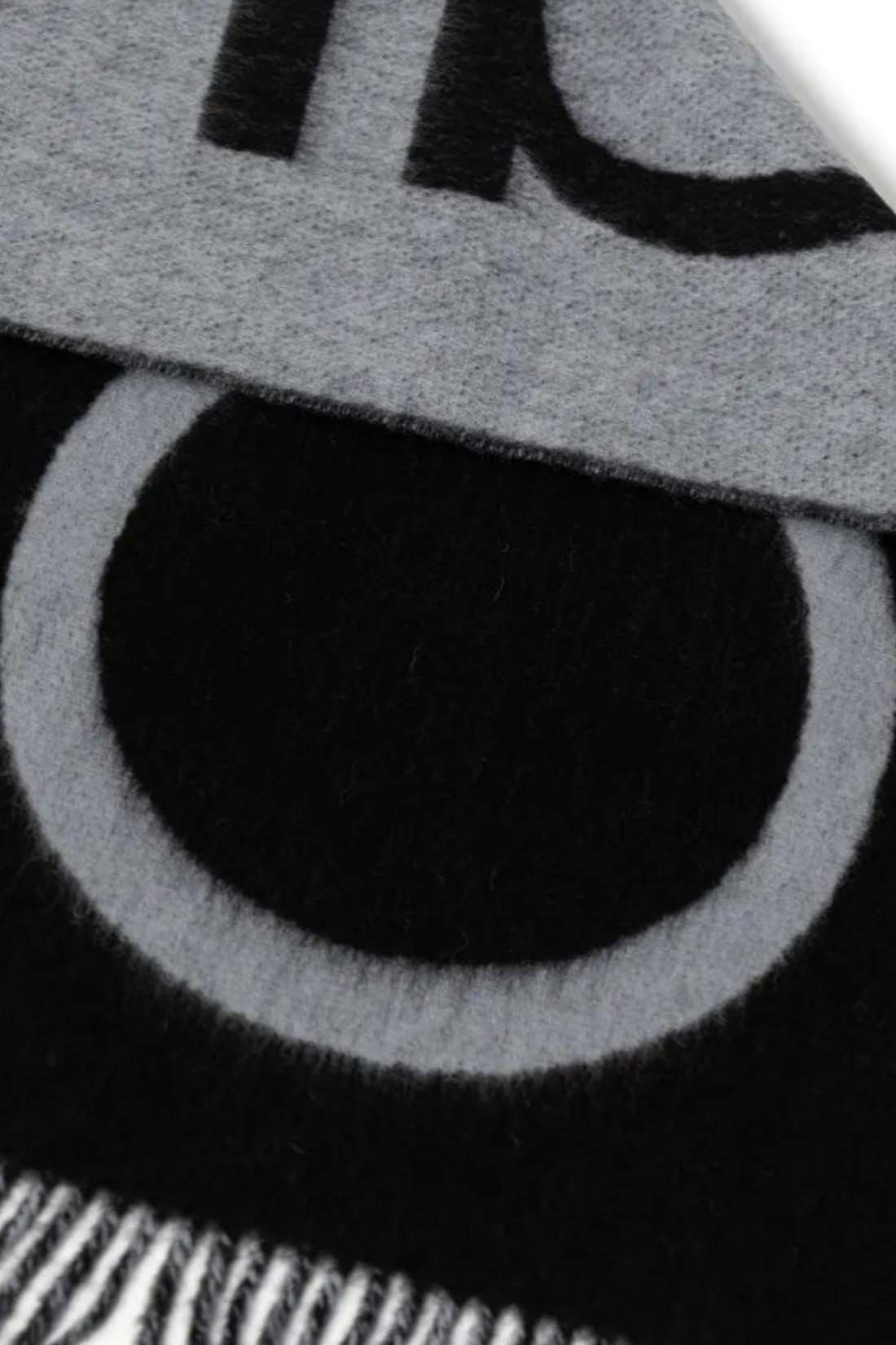 Men's black wool scarf with classic fringes and subtly integrated designer logo inlay — view 6