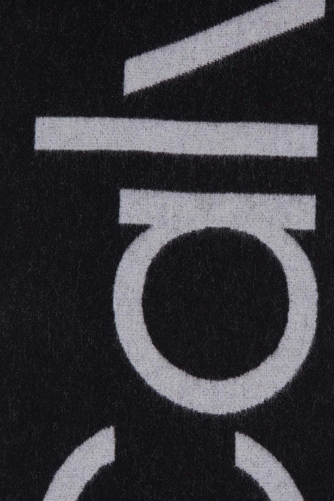 Men's black wool scarf with classic fringes and subtly integrated designer logo inlay