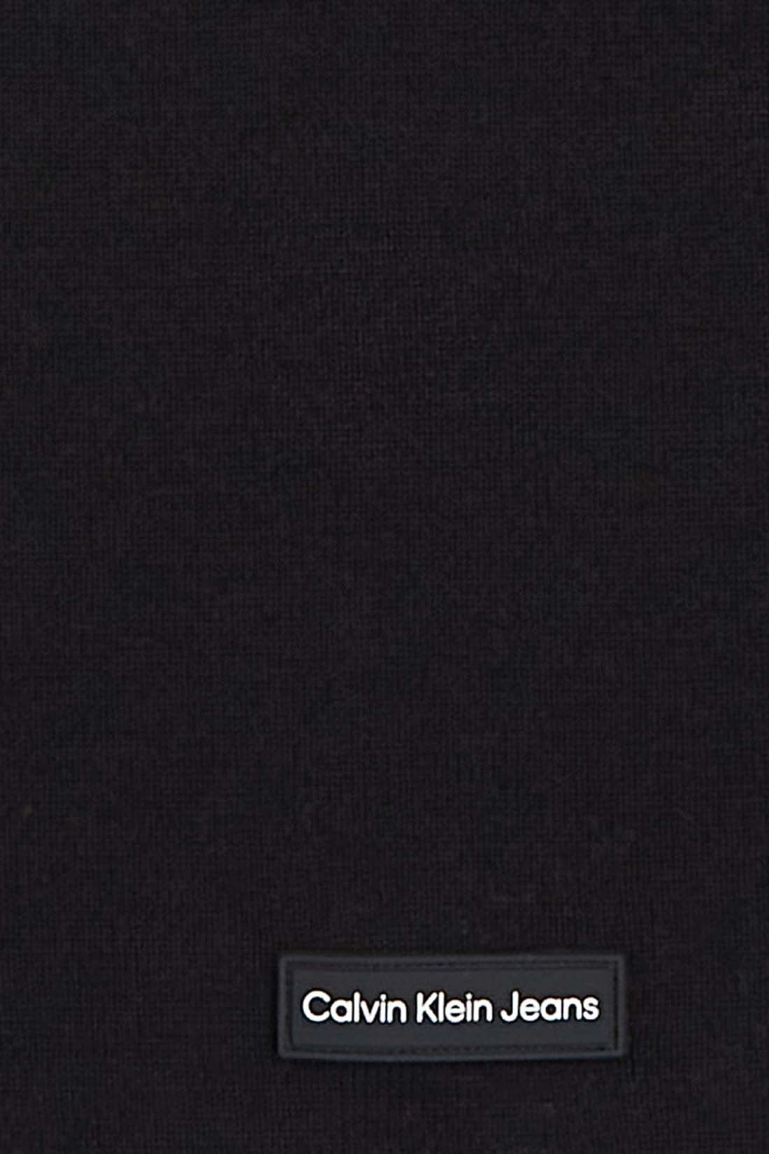 Black knit Calvin Klein Jeans men's scarf made of cotton blend with front logo patch — view 2