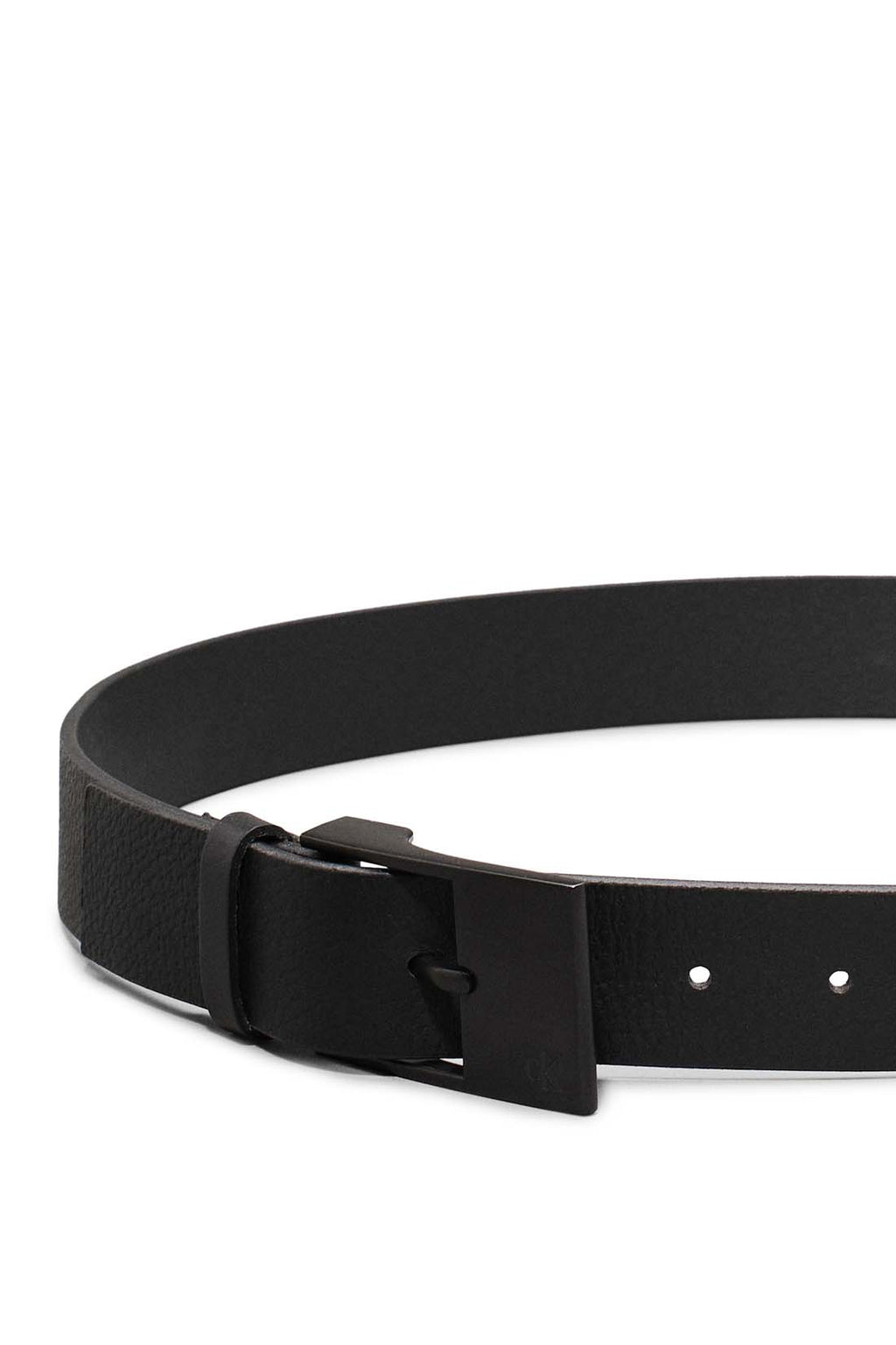 Men's black hammered leather belt with silver square buckle and embossed monogram detailing — view 4