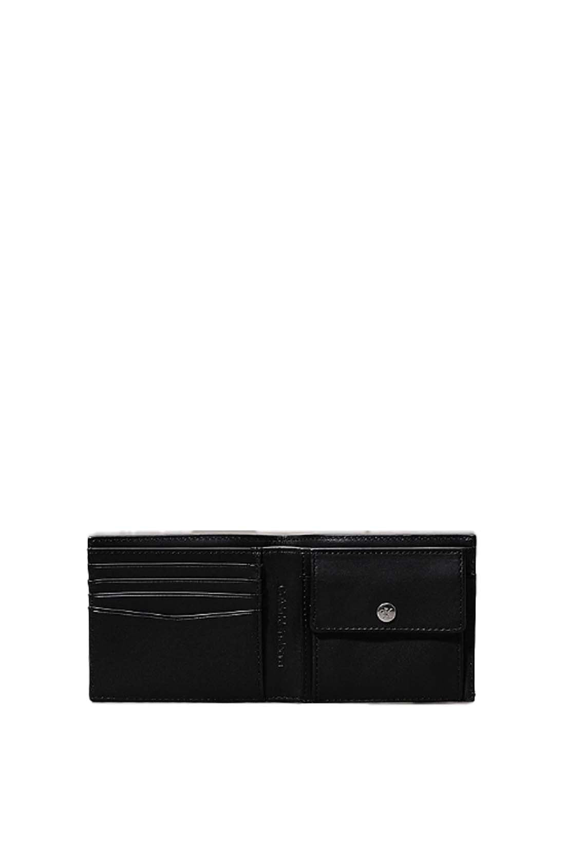 Men's black leather RFID wallet with bifold opening coin pocket and embossed designer logo — view 6