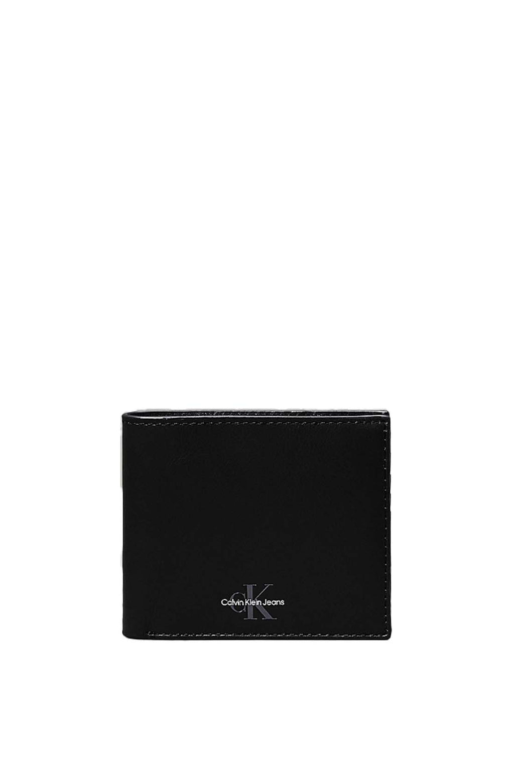 Men's black leather RFID wallet with bifold opening coin pocket and embossed designer logo — view 8
