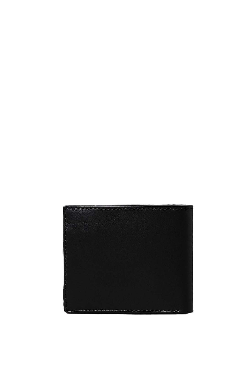 Men's black leather RFID wallet with bifold opening coin pocket and embossed designer logo — view 3