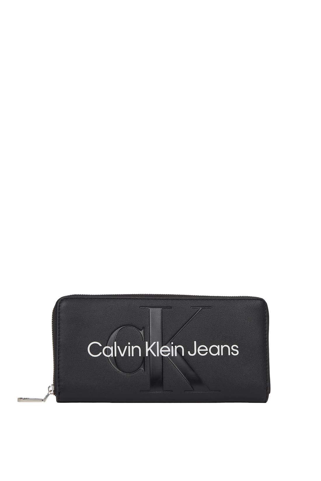 Women's zip-around wallet in smooth black faux-leather with Calvin Klein linear logo — view 4