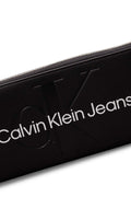 Black faux leather women's zip wallet with linear logo, smooth finish, and multiple compartments.
