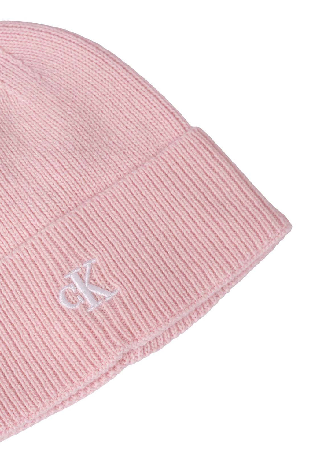 Women's monogram beanie in black cashmere and wool blend ribbed knit with folded adjustable cuff — view 2