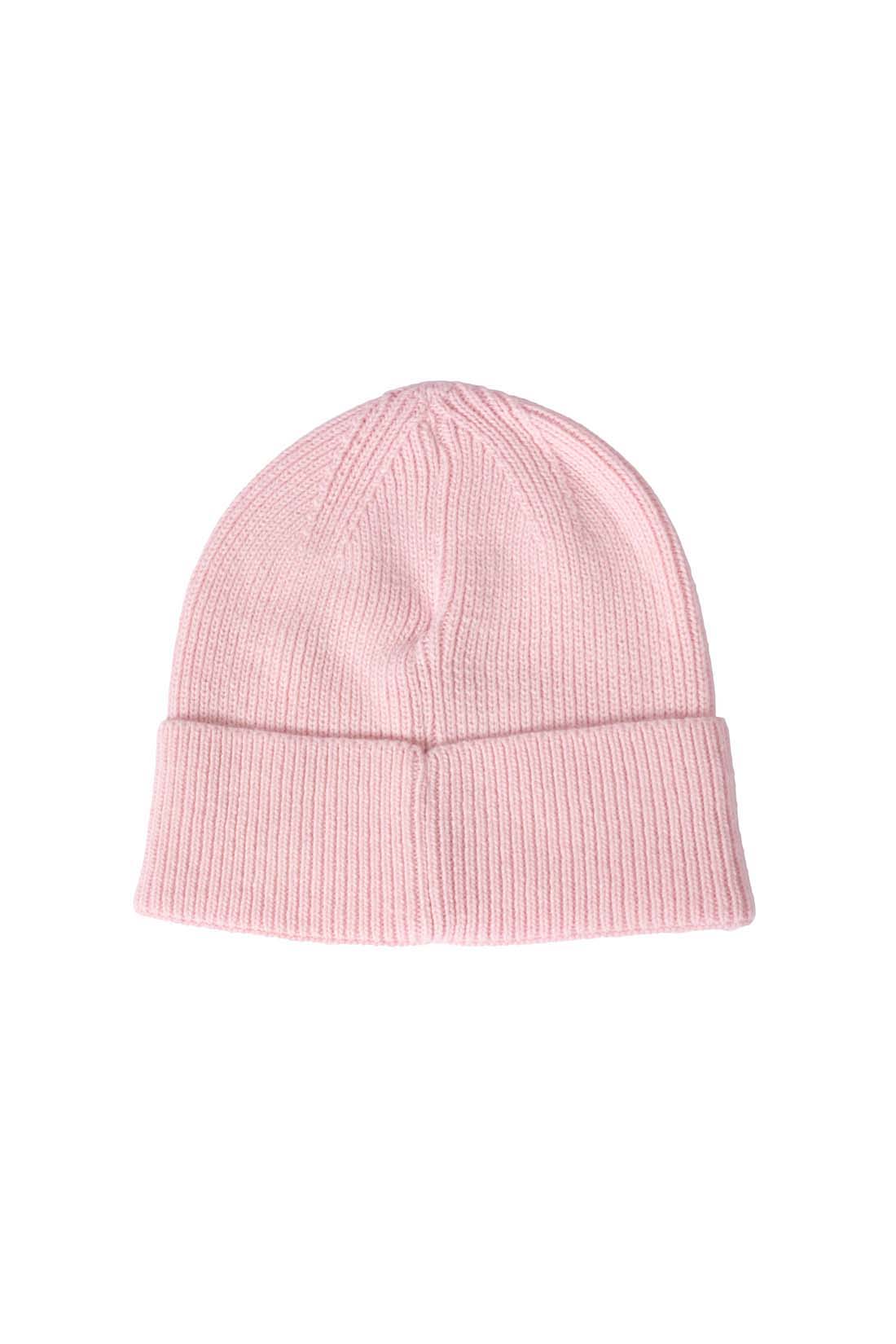 Women's monogram beanie in black cashmere and wool blend ribbed knit with folded adjustable cuff — view 4
