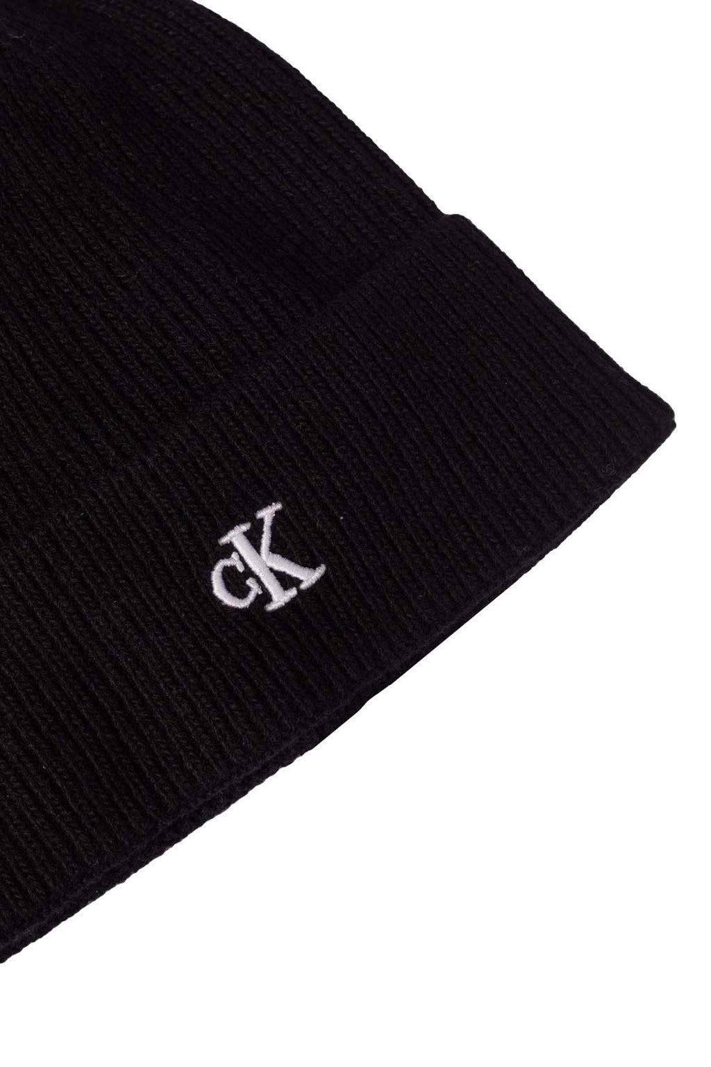 Women's monogram beanie in black cashmere and wool blend ribbed knit with folded adjustable cuff — view 8