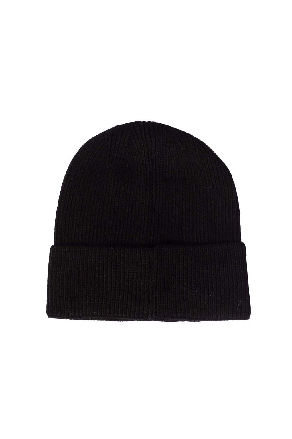 Women's monogram beanie in black cashmere and wool blend ribbed knit with folded adjustable cuff — view 7