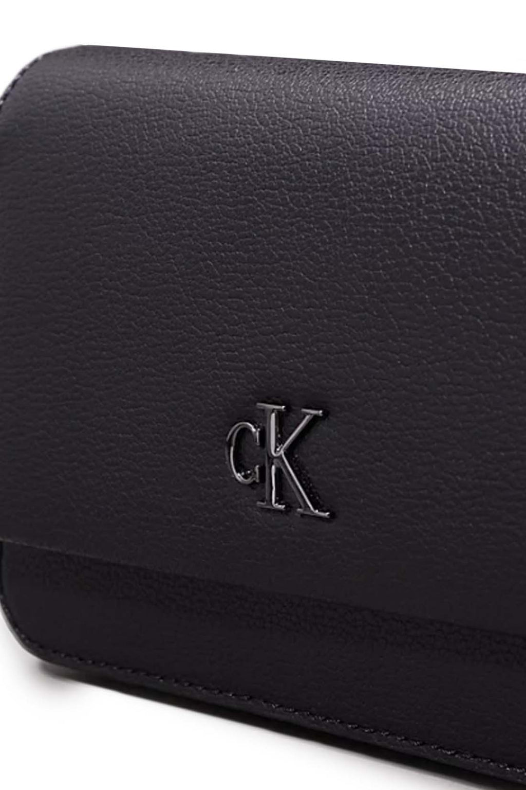 Black faux-leather women's wallet bag with chain shoulder strap and front monogram plaque — view 2