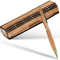 Handcrafted olive wood ballpoint pen and matching wooden presentation gift box with natural wood grain
