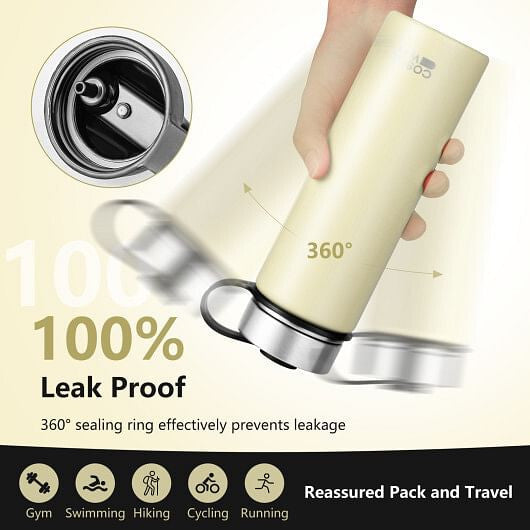 Beige 22 oz insulated stainless steel water bottle with straw lid and carrying — view 5