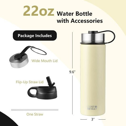 Beige 22 oz insulated stainless steel water bottle with straw lid and carrying — view 6