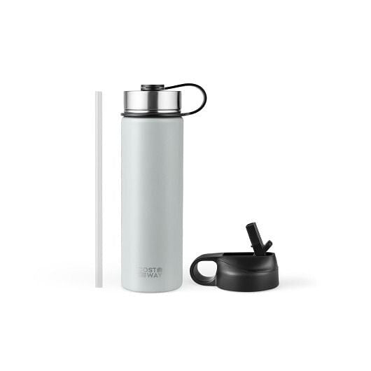 Beige 22 oz insulated stainless steel water bottle with straw lid and carrying — view 2