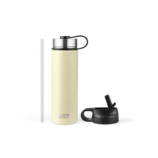 Beige 22 oz insulated stainless steel water bottle with straw lid and carrying
