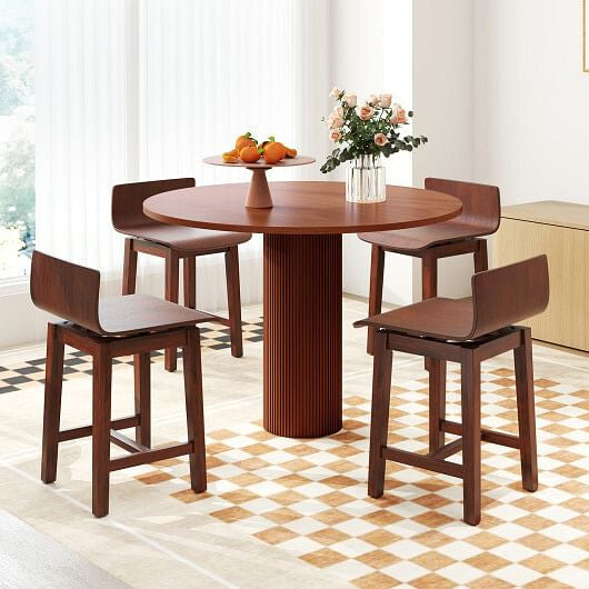 Walnut swivel dining chair set of two with solid wood low back and curved seat. — view 2