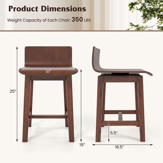 Walnut swivel dining chair set of two with solid wood low back and curved seat. — view 3