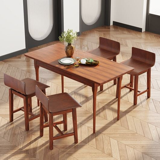 Walnut swivel dining chair set of two with solid wood low back and curved seat. — view 4