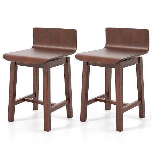 Walnut swivel dining chair set of two with solid wood low back and curved seat. — view 5