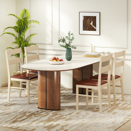 Set of 2 white PU leather armless dining chairs with solid rubber wood frames — view 4