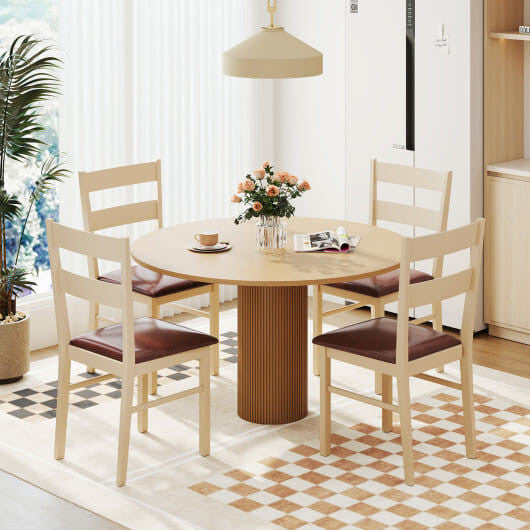 Set of 2 white PU leather armless dining chairs with solid rubber wood frames