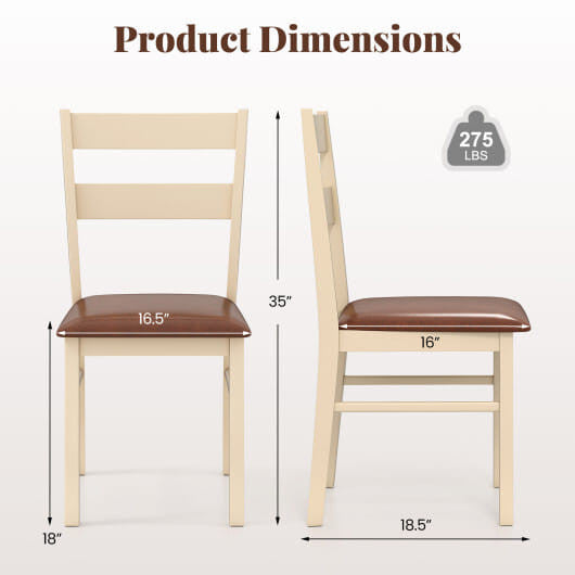Set of 2 white PU leather armless dining chairs with solid rubber wood frames — view 2