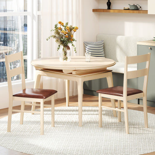 Set of 2 white PU leather armless dining chairs with solid rubber wood frames — view 3