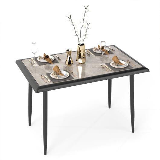 Modern 44-inch faux marble sintered stone dining table with a gold x-shaped metal frame. — view 3