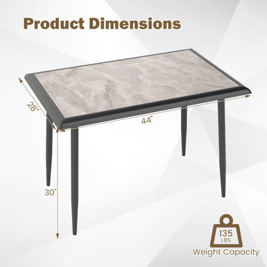 Modern 44-inch faux marble sintered stone dining table with a gold x-shaped metal frame. — view 4