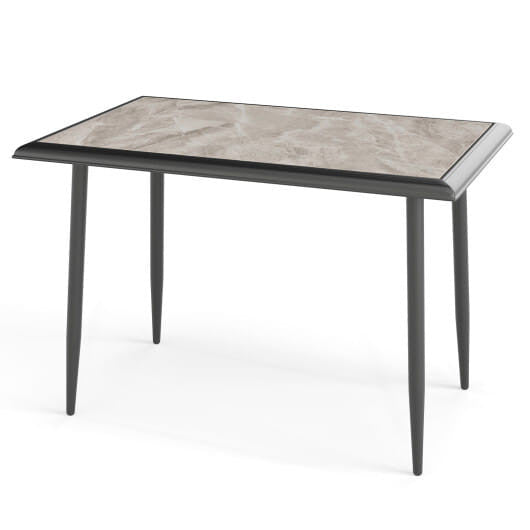 Modern 44-inch faux marble sintered stone dining table with a gold x-shaped metal frame. — view 5