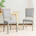 Grey farmhouse dining chairs set of 2 with upholstered fabric seat and vintage nailhead trim