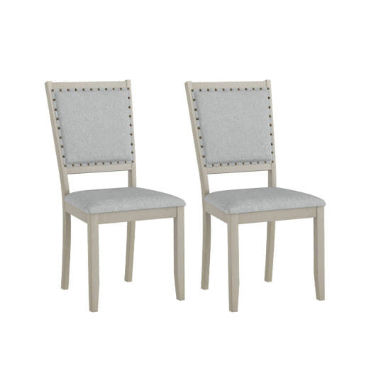 Grey farmhouse dining chairs set of 2 with upholstered fabric seat and vintage nailhead trim — view 5