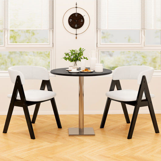 Mid-century modern dining chairs set of two with black wood frames and white sherpa upholstery — view 2