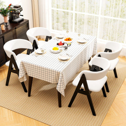 Mid-century modern dining chairs set of two with black wood frames and white sherpa upholstery — view 4