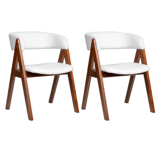 Mid-century modern dining chairs set of two with black wood frames and white sherpa upholstery — view 5