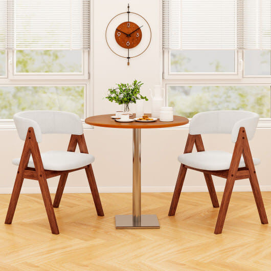 Mid-century modern dining chairs set of two with black wood frames and white sherpa upholstery — view 7