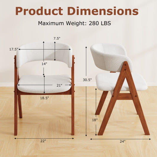 Mid-century modern dining chairs set of two with black wood frames and white sherpa upholstery — view 8